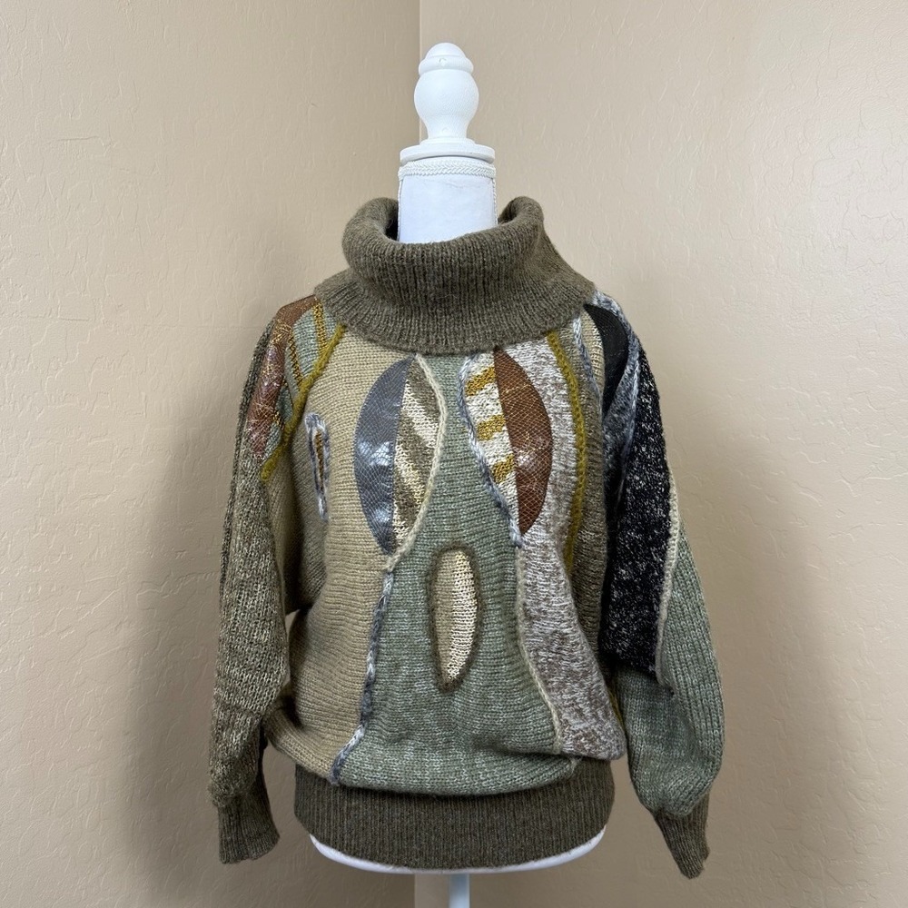 Vintage 80s 90s TJW Sweater Abstract Art Turtleneck Oversized USA Made Women